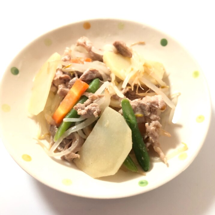 豚肉ジャガイモ人参もやしインゲン炒め
